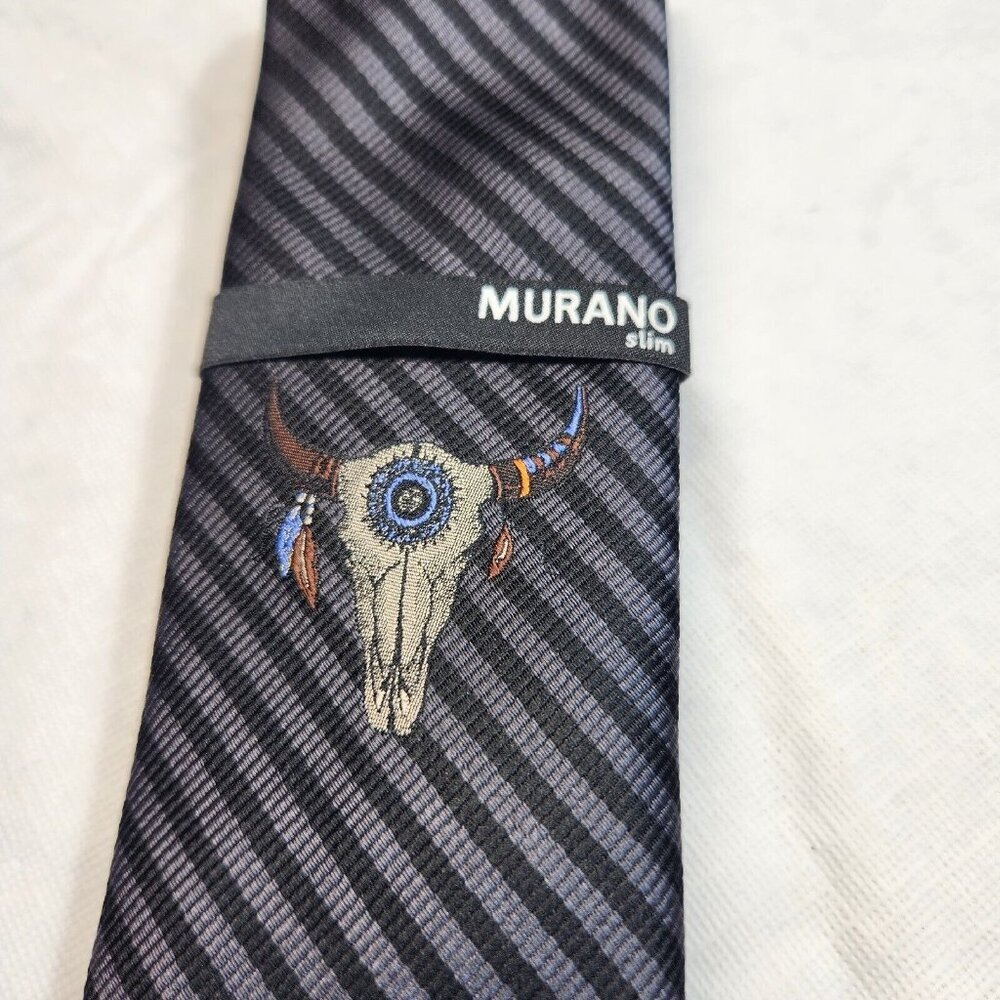 Murano Mens Formal Tie  58."L Striped Black/Gray Neck Tie 100% silk NWT 21